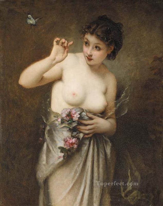 Young Girl with a Butterfly nude Guillaume Seignac Oil Paintings